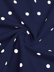 Sweetra 大码复古浪漫波尔卡圆点蝴蝶结抹胸上衣 - 藍色 - 查看 5