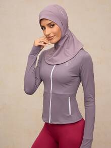 Activina Jachetă sport pentru femei, cu mânecă lungă, cu fermoar în față, cu imprimeu de litere, în stil oriental