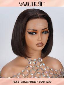 13x4 透明蕾丝前鲍勃假发 100% 真人头发 180% 密度直发安装深棕色 2# 预拔婴儿头发适合女性自然发际线 - 9AM 头发运动度假旅行节舞会户外角色扮演校园学校海滩婚礼露营假日服装夏季服装度假氛围魅力优雅休闲 Y2k 时尚风格 Ss25 透气帽保暖