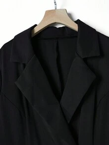 SHEIN Elenzya فستان أنيق للمكتب مع سترة ذات ياقة وأكمام طويلة وخصر مشدود للمرأة ذات الحجم الكبير باللون الأحادي - الأسود - مشاهدة 7