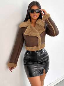 Zolique Women's Retro Cropped Jacket, Fashionable For Autumn/Winter - Brown - View 7
