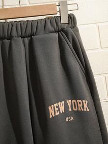 Explorewe 青少年男孩字母印花圆领长袖运动衫和裤子休闲装，秋季 - 灰色 - 查看 7