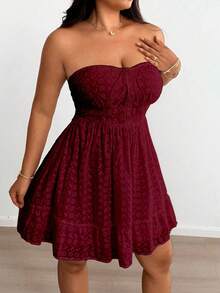 Sunnyshic French Chic Vintage Embroidered Lace Tube Dress, Spring/Summer