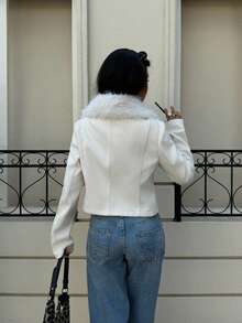 Siren Gaze Autumn Women's Coat, Warm Fur Collar Jacket, Rhinestone Button Small Exquisite And Elegant Commuter Coat For Women, Autumn Outfits For Women,Winter Clothes For Women Casual