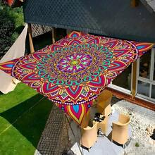 SHEIN 1件装数码印花户外遮阳帆，庭院遮阳篷，复古欧式曼陀罗花卉图案，防褪色，优质涤纶面料，结实耐用，配有4根绳子，可水洗，适合户外使用，如庭院、露营、海滩等，150克/平方米 - 彩色 - 查看 4