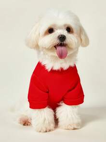 PETSIN 1pc Christmas Pet Sweatshirt, Red Reindeer & Letter Print, Thick & Warm Pet Clothing - Multicolor - View 2