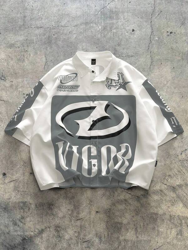 AXEPEAK Camisa corta de manga corta holgada de moda callejera para hombres