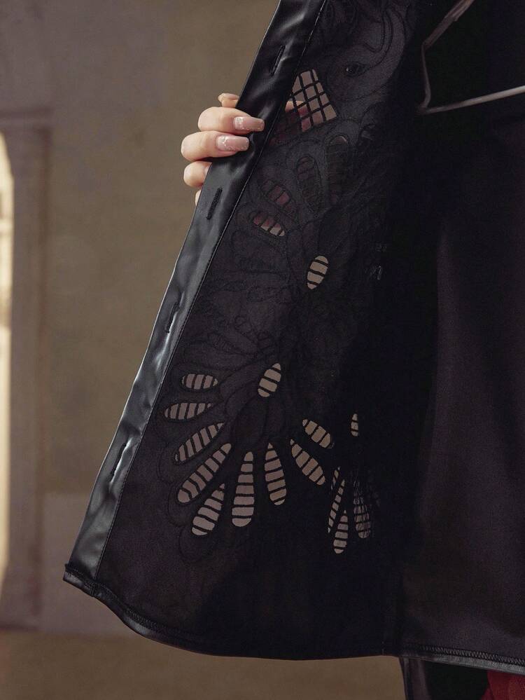 HOLLOW EMBROIDERED BUTTON UP LIGHTWEIGHT JACKET