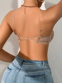 SHEIN Sujetador de mujer con cierre delantero, estilo balconette, con media copa moldeada y encaje floral, sin espalda, color marrón café - Café integral - Ver 2