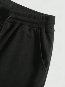 Claim Dot 男士字母图案短袖上衣和短裤两件套服装，外出，舒适服装 - 黑色 - 查看 5