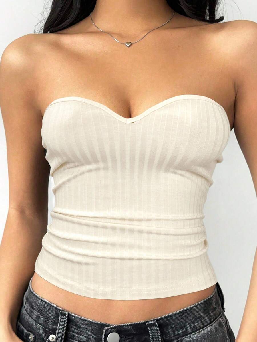 SHEIN BASICS Lässig einfarbiges gestricktes figurbetontes Tube-Top für Frauen