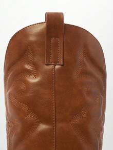 Solezae 迷人尖头粗跟刺绣中筒西部牛仔靴 - 紫紅色 - 查看 7