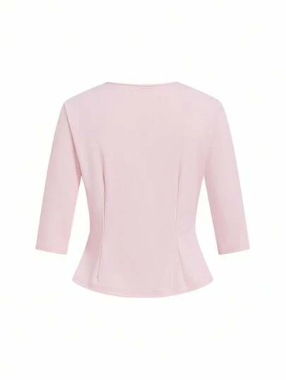 Ellevyn Set de 2 piezas de vestido ajustado con estampado floral elegante y cárdigan de punto de manga media rosa, adecuado para citas, ir al trabajo y uso diario