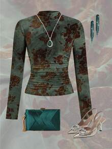 Ellevyn Camiseta de manga larga con cuello de embudo, hombros acolchados y tejido jacquard elegante - Multicolor - Ver 3