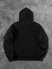 ROMWE MEN Goth Men's Fine Dotted Print 2 In 1 Black Hoodie, Suitable For Everyday Wear In Autumn/Winter - Black - View 2