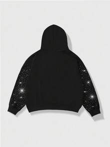 ROMWE MEN Street Life Men's Fashion Sparkling Diamond Zipper Hoodie, Fall - Black - View 3