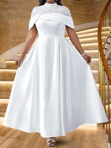 Fleurora 春夏优雅白色复古风工作婚礼招待会情人节新年派对针织深V领水钻荷叶边新款修身连衣裙大码连衣裙正式舞会礼服大码连衣裙、晚礼服、婚礼宾客礼服女士婚礼宾客礼服曲线白色连衣裙优雅婚礼宾客礼服优雅秋季婚礼宾客礼服 - 白色 - 查看 3