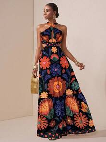 Zivah 2025新潮流婚礼季猿人风格多彩度假日常约会生日派对十字露背领口镂空前胸露腰后背绑带蝴蝶结装饰下摆 - 黑色 - 查看 6