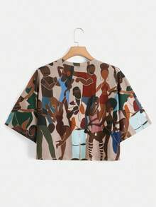 Y2Kool Sierra Siler Artist Retro Street Plus Figure Graphic Crop Tee, For Summer, Holiday, Vacation, Spring, Festival, Ibiza Fits Going Out Autumn Casual Stylish Clothing Collection New Year Outfits