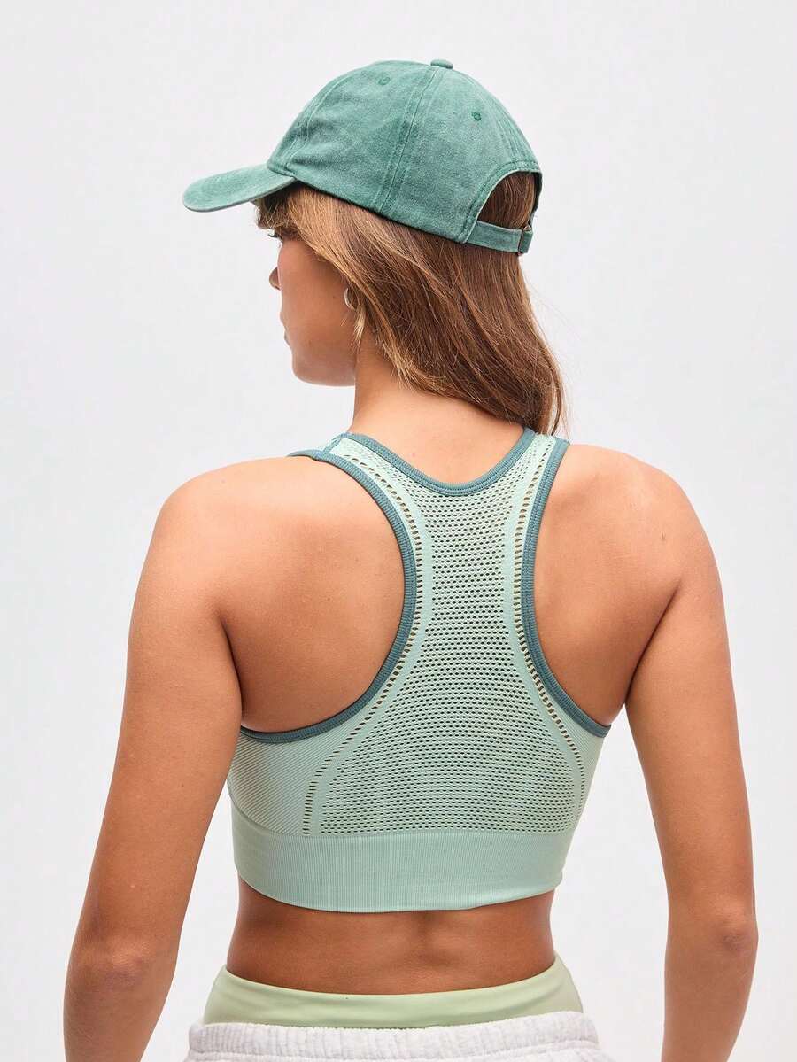 SHEIN Sports 女士休闲日常健身运动文胸 - 綠色 - 查看 1