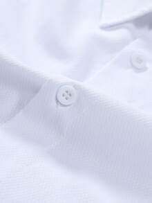 Calvornis 男士纯色长袖衬衫，修身版型，纽扣式，老爹装，全白，工作商务休闲装，适合秋季，老款风格 - 白色 - 查看 4