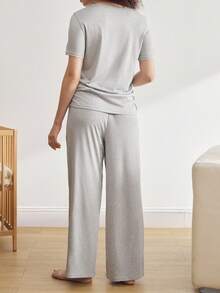 Moonlight&Mama Maternity Pleated Pajama Set - Grey - View 2