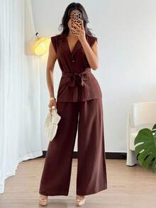 Elenzga Women's Fashionable Casual Minimalist Elegant Business Suit Set, Suitable For Early Autumn And Summer