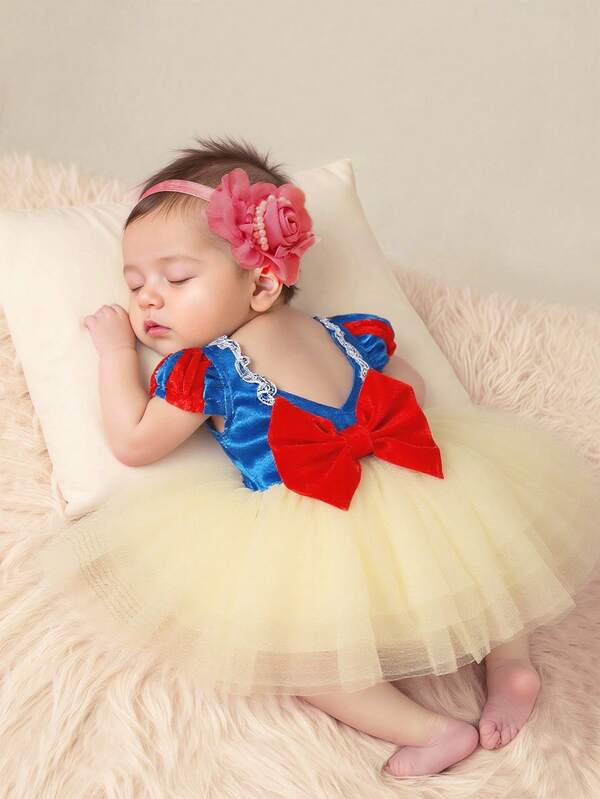 SHEIN Conjunto de ropa para fotografía de bebé niña con diadema de lazo, vestido de princesa para sesión de fotos de recién nacido, accesorios para sesión de fotos