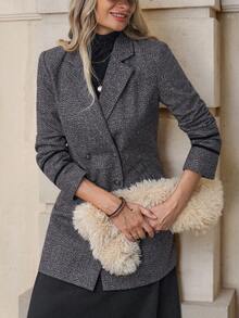 Solivie 秋冬女士纯色双排扣优雅长袖大衣 - 咖啡棕 - 查看 2