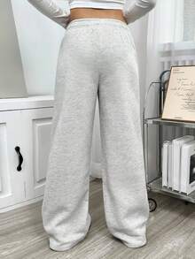 SHEIN Explorewe 青少年女孩休闲保暖内衬低腰宽松运动裤，秋冬款 - 淺灰色 - 查看 7