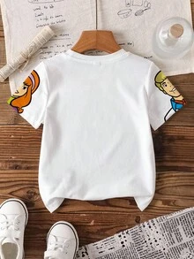 SCOOBY-DOO X SHEIN Young Boy Letter & Cartoon Figure Graphic Round Neck Short Sleeve T-Shirt - White - View 2