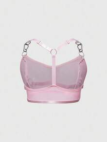 ROMWE Grunge Punk Sujetador transparente y sexy de malla y metal para festivales de música punk oscura - Rosa - Ver 2