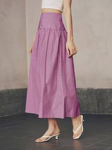 Almamuse 咖啡棕色条纹开叉荷叶边设计休闲沙滩度假裙 - 紅色 - 查看 4