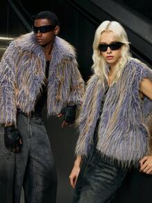 LYSMO Damen Herbst/Winter offene Vorderseite ärmellose Fake-Pelz Modejacke