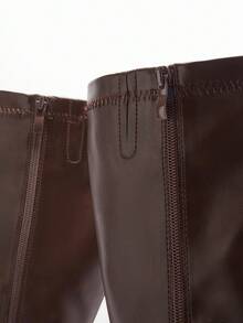 Solezae Giày bốt cao gót đế xuồng có khóa kéo thoải mái cho nữ, cao đến giữa bắp chân - màu nâu - Xem 8