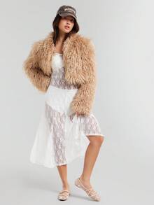 Solezae 女士休闲优雅方头舒适水钻网眼芭蕾平底鞋 - 米色 - 查看 4