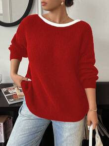 Vionelle Plus Size Women Casual Bowknot Crew Neck Long Sleeve Sweater, Slimming, Autumn/Winter Fall