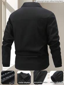Manfinity Homme 男士休闲纯色袖拉链口袋轻薄夹克，秋季男士棕色夹克，男士休闲夹克，男士轻薄夹克，棕色拉链夹克，男士棕色夹克，男士秋季夹克，秋季男士上衣，长袖咖啡棕色 - 黑色 - 查看 3