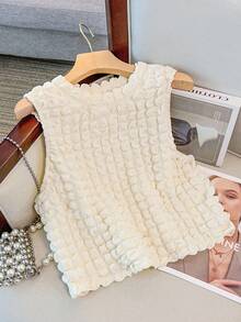 GlowEve CURVE 加大码女式无袖短款华夫格针织高端时尚圆领修身性感吊带背心 - 杏色 - 查看 1