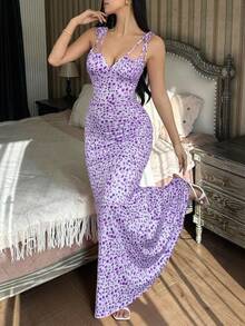 Vestido ajustado con estampado floral diminuto para mujer - Multicolor - Ver 7