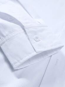 Calvornis 男士纯色长袖衬衫，修身版型，纽扣式，老爹装，全白，工作商务休闲装，适合秋季，老款风格 - 白色 - 查看 5