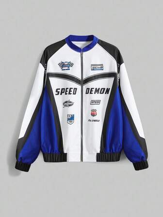 Street Life Sportlicher Bomberjacke im Streetstyle mit Kontrast-Farbdruck, Buchstaben-Muster, Drop-Shoulder für Damen