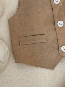 SHEIN 2pcs Baby Boys Gentleman Suit Includes Woven Vest And Trousers,Without Shirts And Accessories,Suitable For Birthday Party, Wedding, Stage Performance , Baby Boy ClothesBaby's First Mother's Day Outfit//Family Matching Outfits/Mommy And Me Outfits Fall Winter