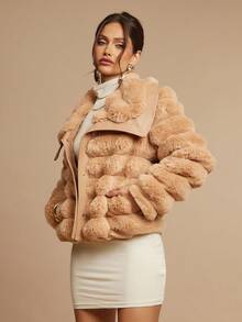 Silquee Abrigo de mujer casual con cuello de solapa y botones, de piel sintética, para otoño/invierno - Camel - Ver 6