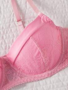 SHEIN 2 件性感内衣套装：粉色透明蕾丝胸罩和喇叭裤 - 粉色 - 查看 6