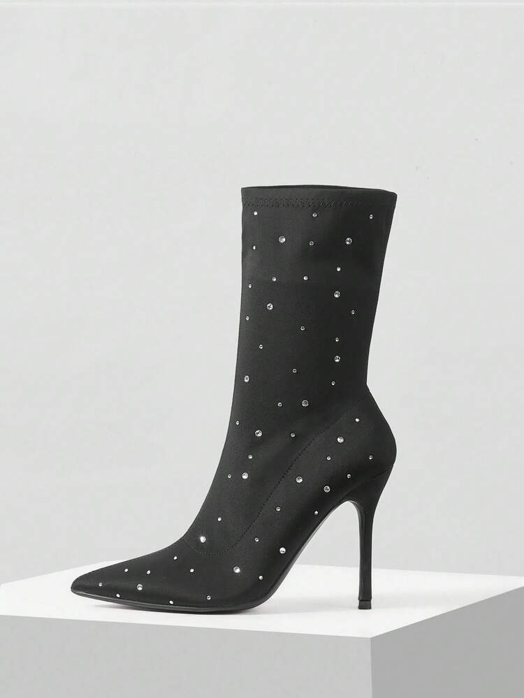 NEW CRYSTAL & RHINESTONE POINTED TOE STILETTO HEEL ANKLE BOOTS FOR WOMEN, SPRING/AUTUMN FOR CHRISTMAS