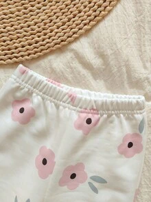 Vintaside Kids 女婴花卉印花圆领长袖棒球领夹克和休闲裤套装，适合露营和居家穿着，适合秋季户外或室内休闲时光 - 白色 - 查看 7