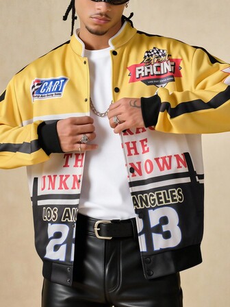 Street Life Men's Contrast Color Patchwork Letter Print Jacket