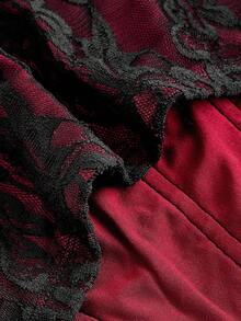 SHEIN MOD Áo corset buộc dây ren màu tương phản phong cách ma cà rồng gợi cảm cho nữ, trang phục mùa thu cho nữ, trang phục mùa đông, trang phục Halloween, váy đồng quê cho nữ, áo đi chơi, thập niên 90, phong cách Goth, áo đi chơi - Đỏ và đen - Xem 4