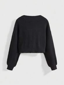 ROMWE Gothic Pumpkin & Witch Graphic Knitted Cardigan - Black - View 2